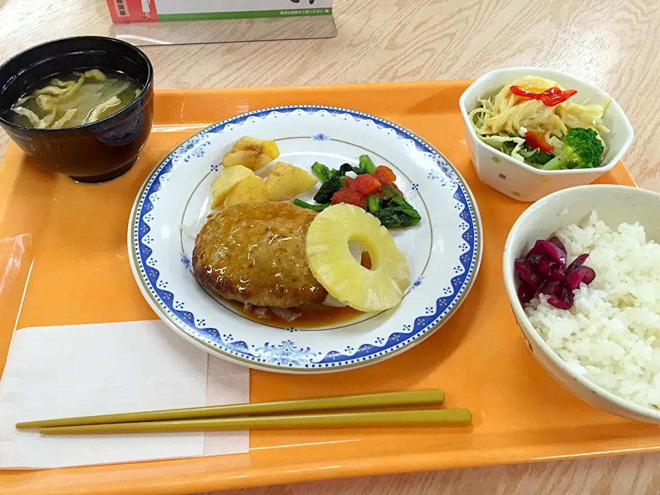 挽き肉のステーキ❗️パイナップル添えってハンバーグやね（笑）|すかラインさん