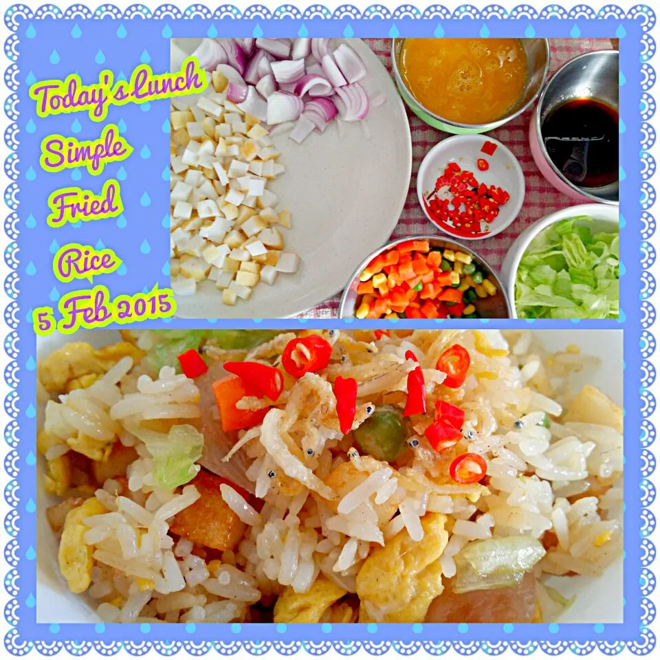 Snapdishの料理写真:Fried Rice - Fish cake,  eggs, onions, lettuce, mixed vegs|🌷lynnlicious🌷さん