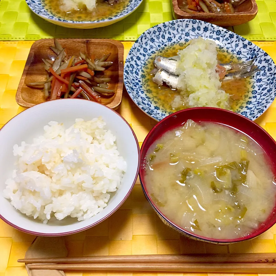 キンピラ、鰯の梅煮、菜っ葉の粕汁|舐め子さん