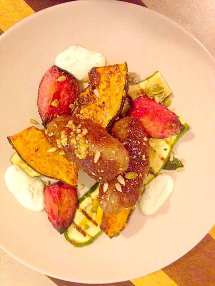 Dukkah Spiced Lamb, Pumpkin, Grilled Zucchini, Plum + Lemon Aioli|Chrisy Hillさん