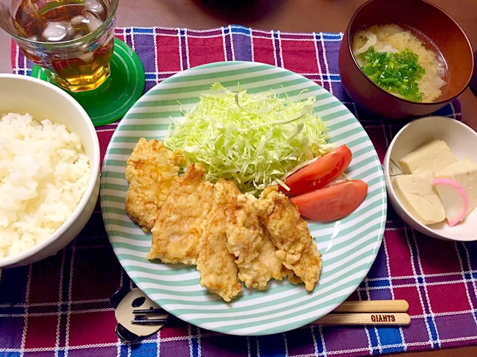 とり天。高野豆腐。お味噌汁。|kayonさん