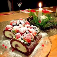 Chocolate and berries roulade