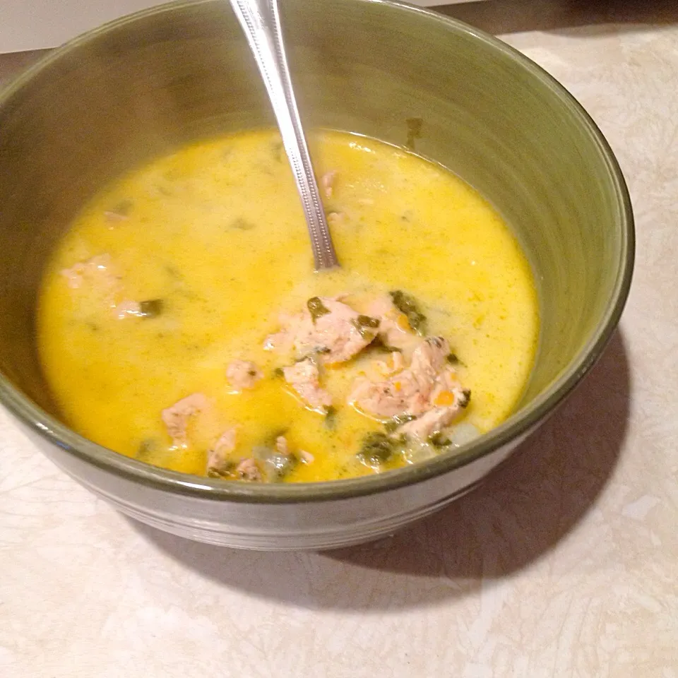 Cream of chicken with spinach and garlic soup.|Spice Girlさん