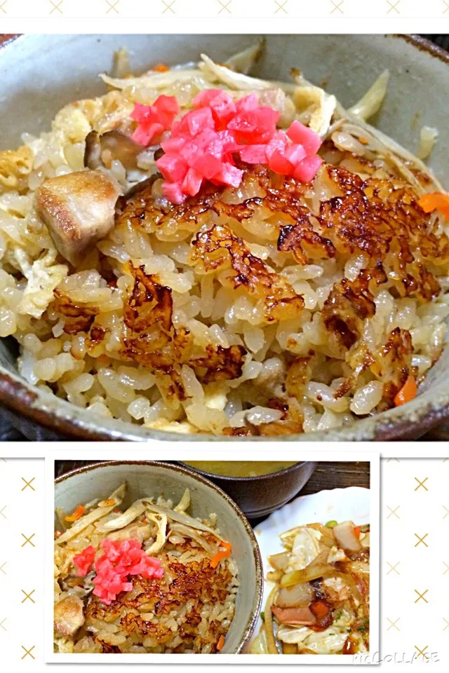 Snapdishの料理写真:Yumiさん炊きましたよ                   昼、野菜炒めと鶏飯|mottomoさん