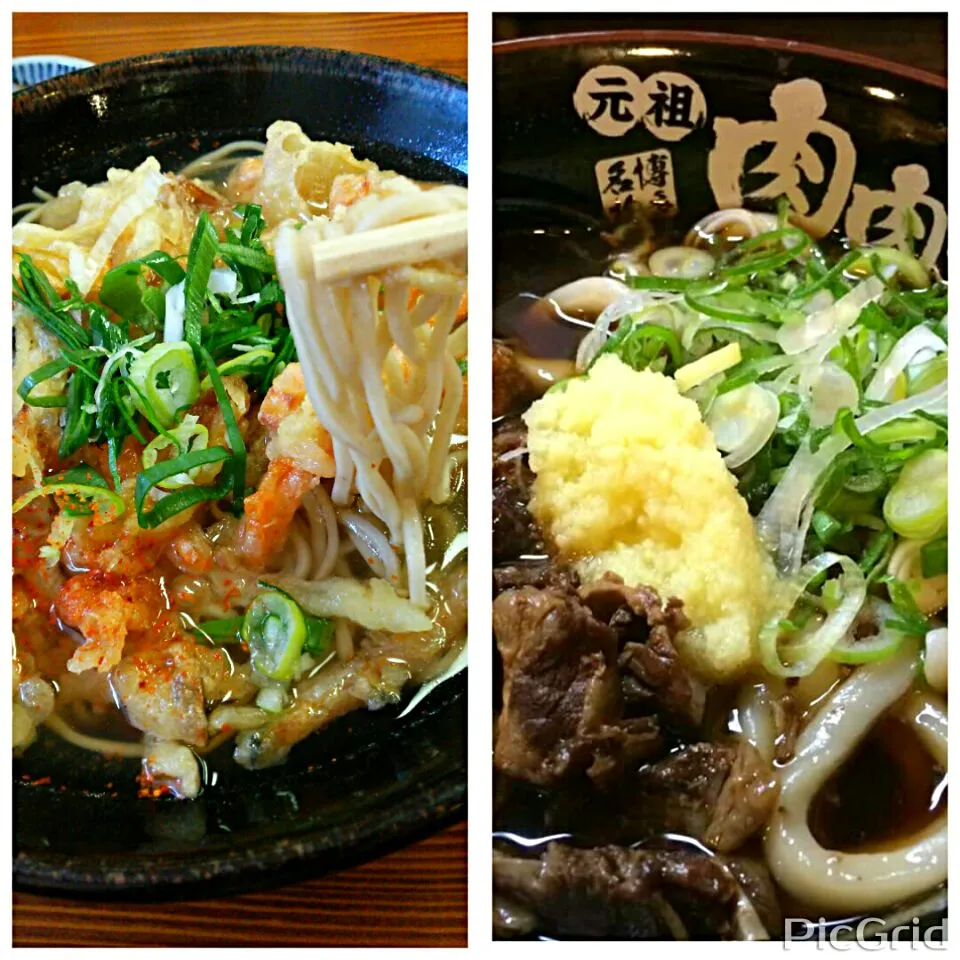 Snapdishの料理写真:かき揚げ蕎麦&肉肉うどんだよ。😃|☆Yumi☆さん