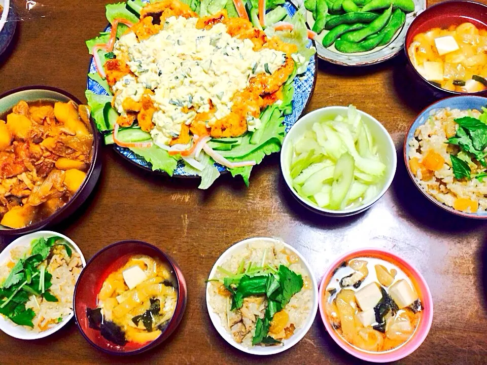 2.5♡実家で夕飯作りました！大根ごはん♡お味噌♡チキン南蛮♡お麩入りツナじゃが♡セロリの浅漬け♡|みかりん☺︎♡さん