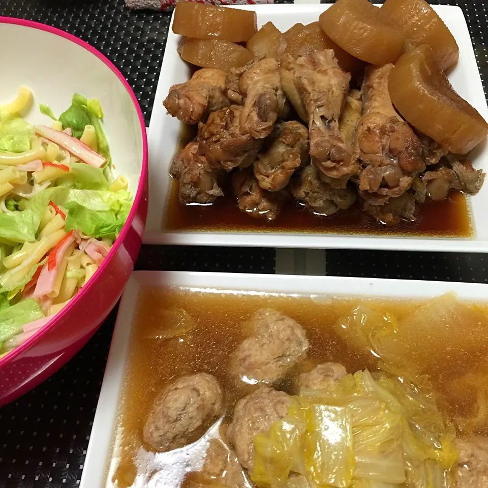 鶏手羽元と大根煮☆白菜と肉団子煮☆マカロニサラダ|MEGUMIさん