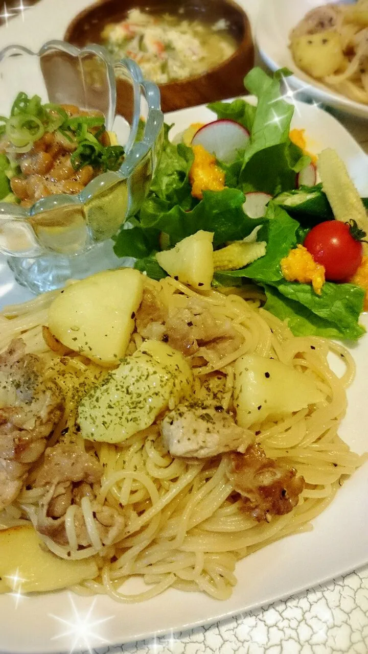 自家製人参ドレッシング🎵食べたくてのサラダ🎵(≧▽≦)何となくの…パスタ🎵|Naoさん