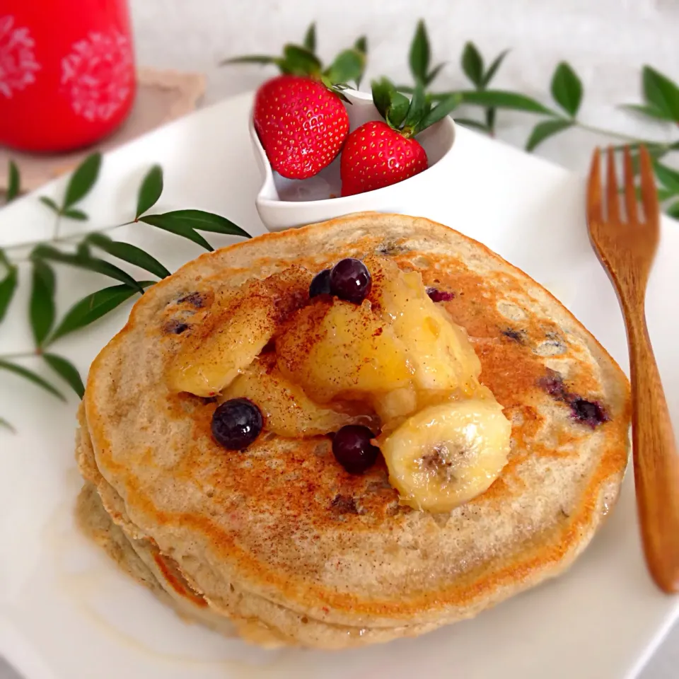 Flaxseed&RolledOat Blueberry Pancake W/Banana brûlée|Mananappleさん