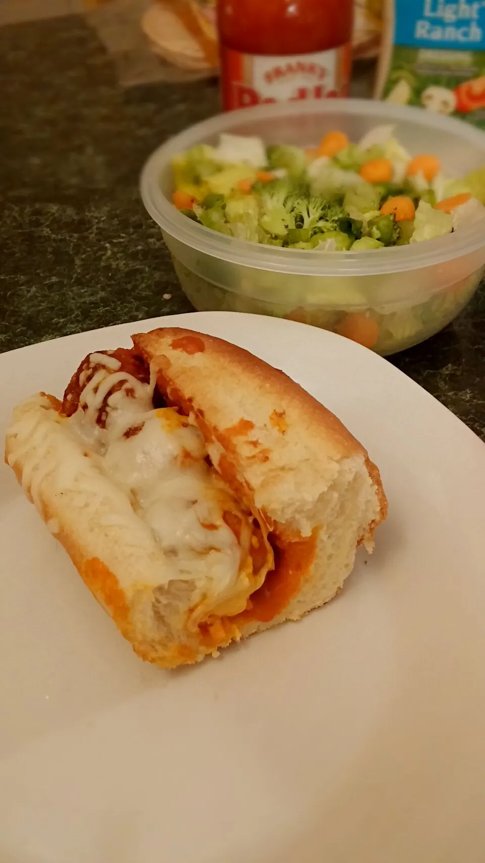 Post kickboxing dinner: buffalo meatball sub and salad|Jessica Wallin Bowmanさん