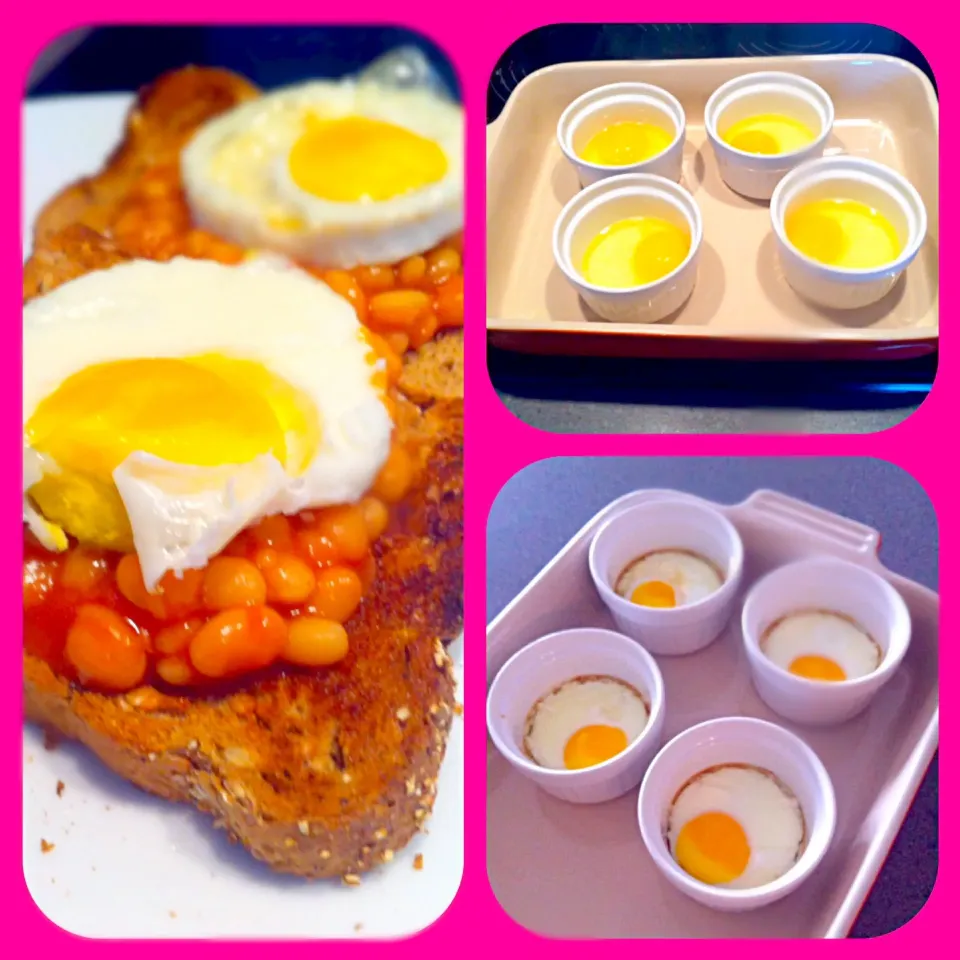 vegetarian breakfast baked beans on toast with baked eggs 😻|🍓Jolejo🍓さん