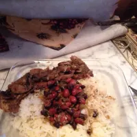 Red beans,Black beans, jasmine rice and steak with mushrooms|Spice Girlさん