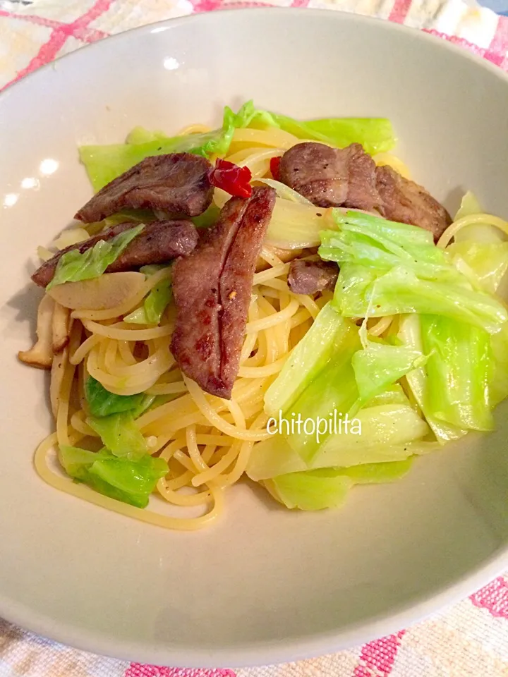 Pepperoncini with grilled beef -仙台牛タンペペロンチーノ|chitopilitaさん