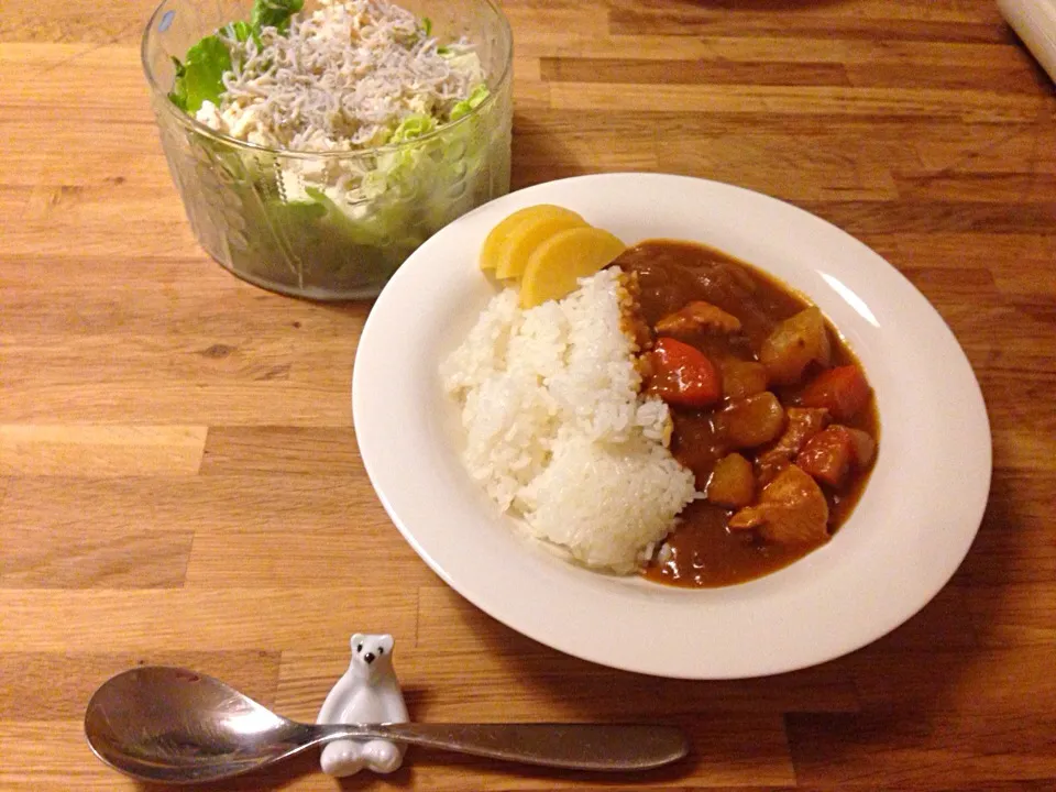 チキンカレーand豆腐としらすのサラダ|chiさん