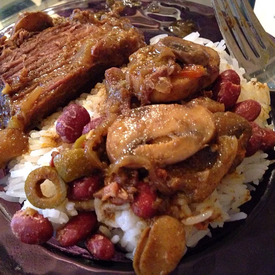 Steak with rice and beans garlic, onions, green olives, and capers|Spice Girlさん