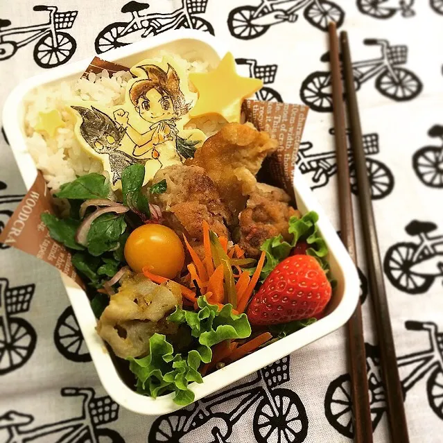 Sautéed chicken and watercress with nam pla dressing bento. チキンとクレソンのナンプラーごはん弁当|Yuka Nakataさん