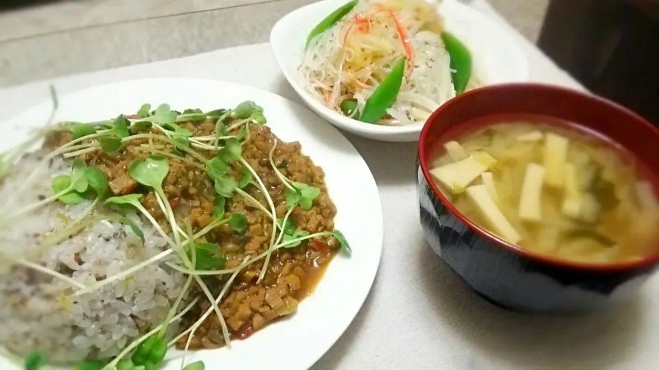 高野豆腐ｷｰﾏｶﾚｰ&ｵｲﾙｻｰﾃﾞｨﾝご飯～
の晩ごはん✨|kaz(*･ω･)さん