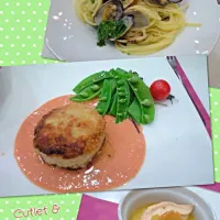 鶏肉のカツレツ・アサリと菜の花のボンゴレ・焼きメレンゲのクレームブリュレ|Eirさん