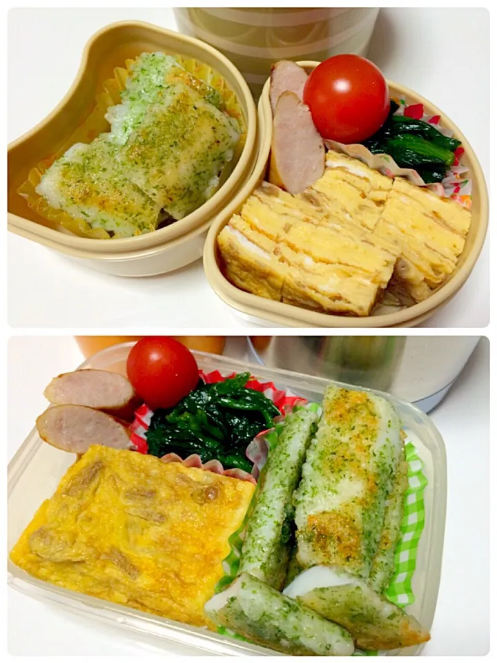 Snapdishの料理写真:なめ茸卵焼き、イカ磯辺焼き、ほうれん草、チキンクリームシチュー弁当|しーさん