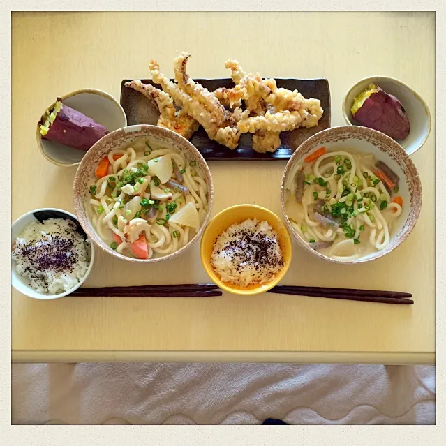 ゆかりご飯☆粕汁うどん☆ゲソの天ぷら☆焼き芋♪(๑ᴖ◡ᴖ๑)♪|とまこ(*^o^*)さん