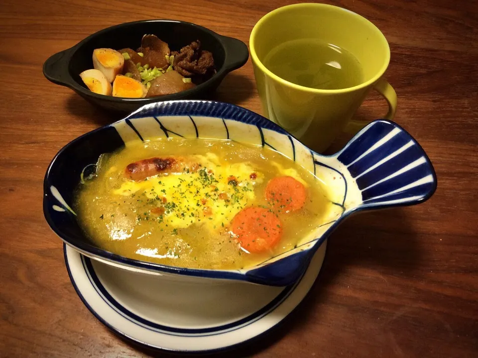 なんちゃってポトフのリメイク 焼きチーズカレースープ、牛肉と大根の煮物 味しみ〜 2015.2.10|キラ姫さん