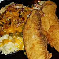 Snapdishの料理写真:Shrimp & Grits with Fried Tilapia|TheLibraDivaさん