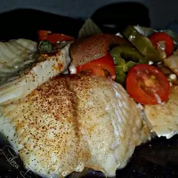 Snapdishの料理写真:Poached Tilapia with a tomatoes, jalapeño and onion dressing|TheLibraDivaさん