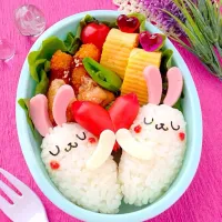 バレンタインキャラ弁☆ラブラブうさぎ弁当