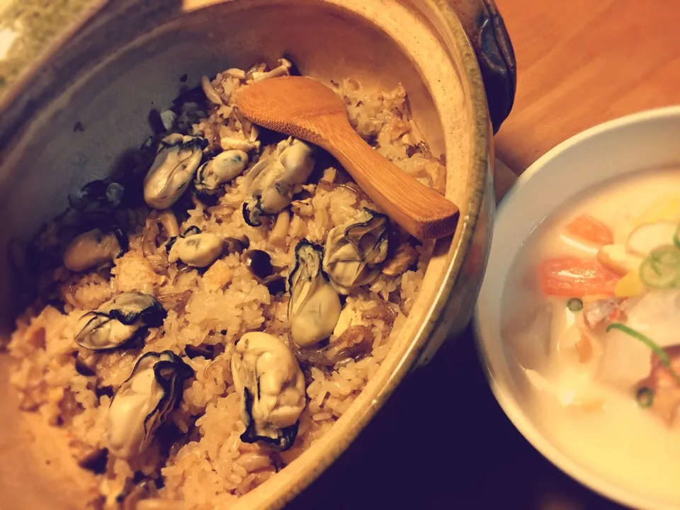 牡蠣の炊き込みご飯と粕汁|ゆっきーさん