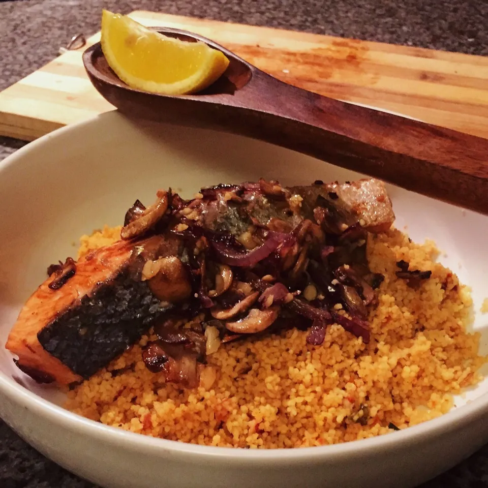 Roasted vegetables couscous with teriyaki salmon|Kayla Cheeさん