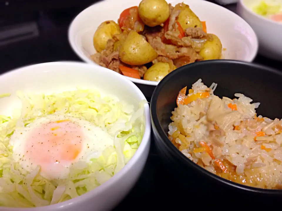 新ジャガの肉じゃがと、シーチキンご飯と、巣篭もり卵|ゆかりさん