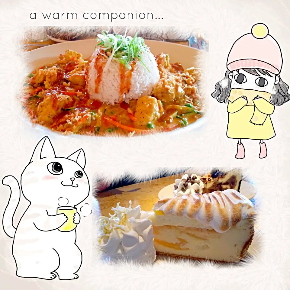 Bang Bang Chicken and Shrimp topped with peanut sauce and toasted coconut for the main course.  Then Lemon meringue cheesecake for dessert (^_^)!|Jihollandさん