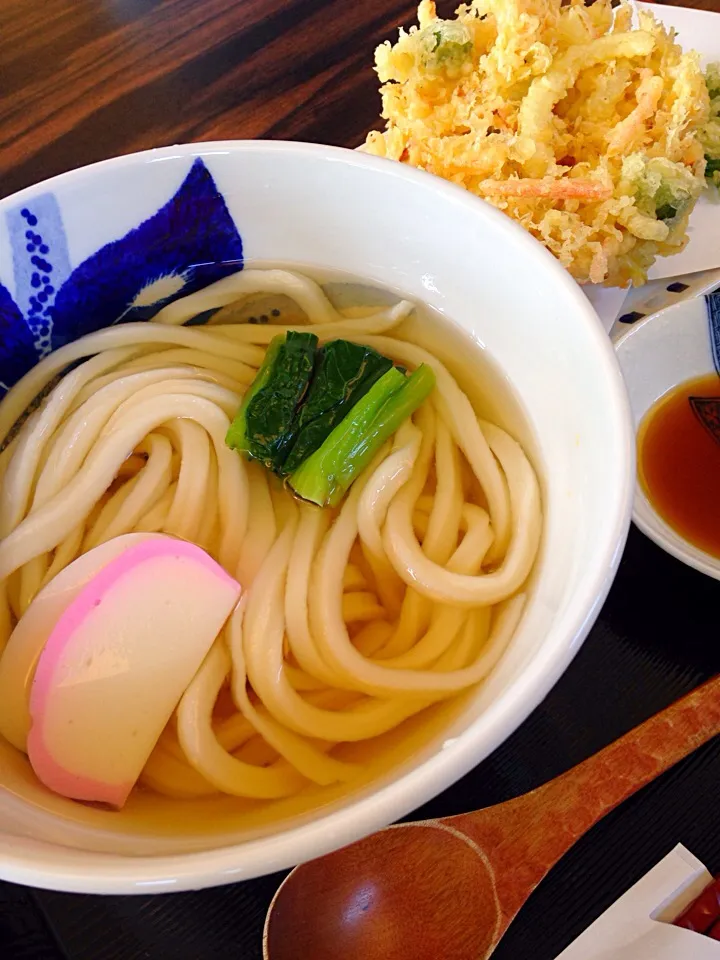 Snapdishの料理写真:かき揚げうどん(冷)@手打饂飩 寿庵(土呂)|みっさんさん