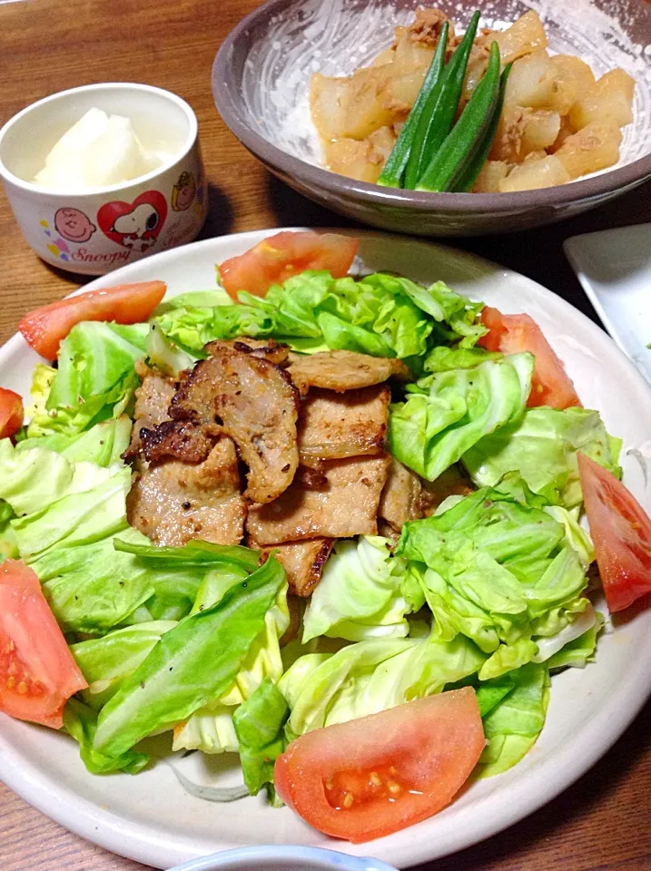 味噌豚の焼肉、大根のシーチキン煮|しもっち"もたれつさん