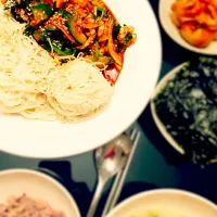 Spicy cuttlefish salad with cucumber, watercress and cold noodle.|kyungさん