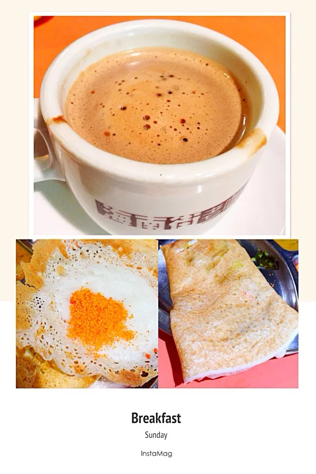 Snapdishの料理写真:Sunday breakfast of local delights - Milo, appom and masala thosal|coxiella24さん