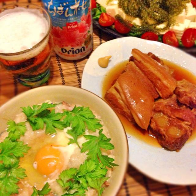 沖縄晩ごはんフーチバージューシーラフテー 軟骨ソーキ煮込み海ぶどうと豆腐のサラダ アッチ Snapdish スナップディッシュ Id Og901a