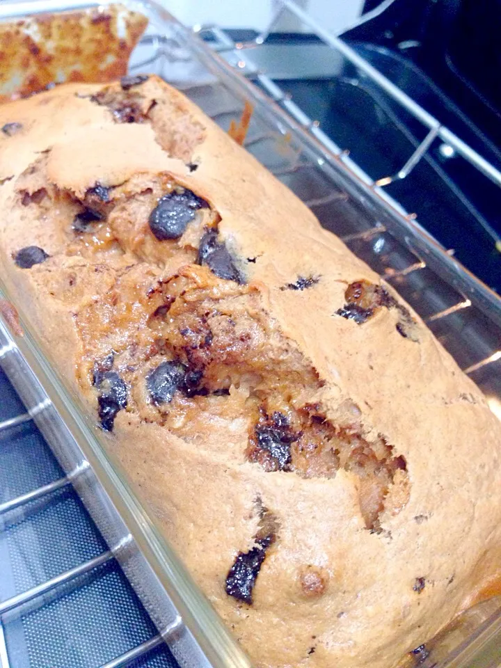 焼き立てほやほや〜バナナ キャロブチップケーキ（≧∇≦）fresh out of oven! Banana carob chip cake *drool*|Tanuさん