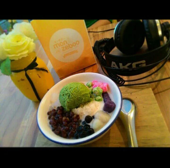 Red Beans Ice Cream with green tea #Ice Cream #ice #red #beans #cold #greentea|Micko Saychoさん