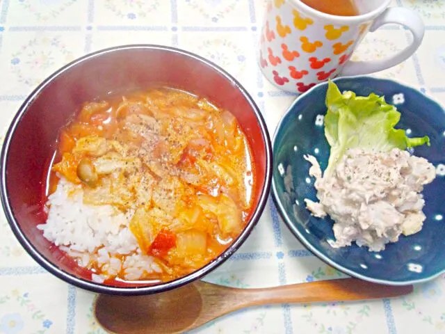 白菜の水分で作るトマトシチュー＆里芋とツナのもっちりサラダ|うたかた。さん