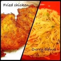 Snapdishの料理写真:Fried chicken and curry bifun