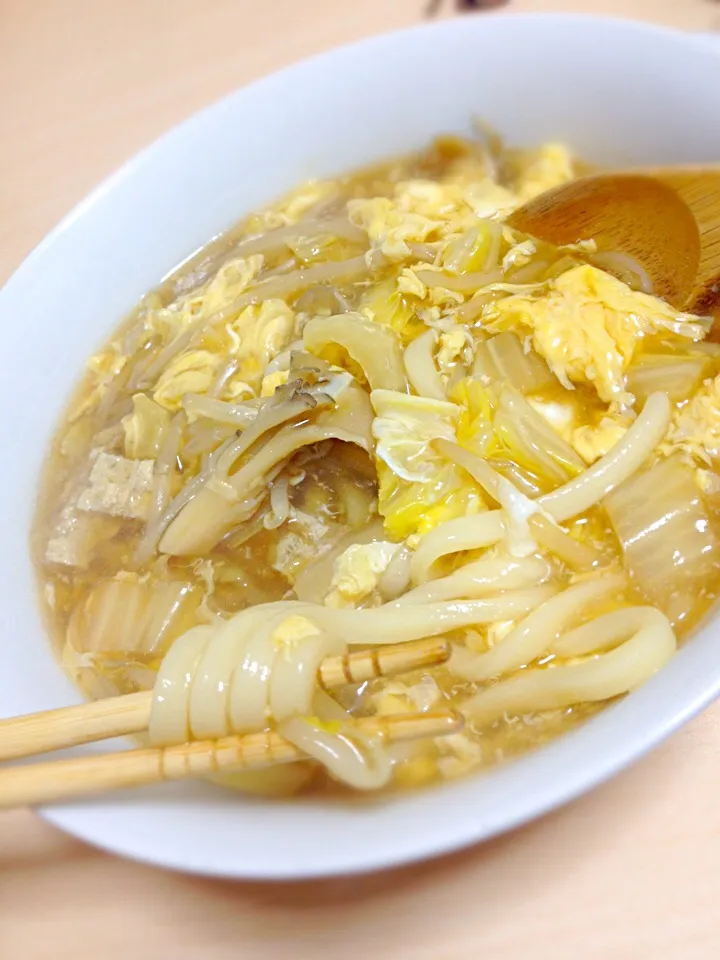 節約の日々 余り野菜使い切り あんかけ玉子うどん|あぼちさん