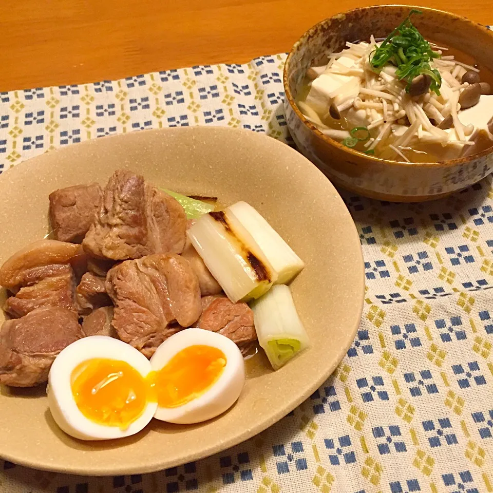 豚の角煮、豆腐ときのこの柚子胡椒煮|あすかさん