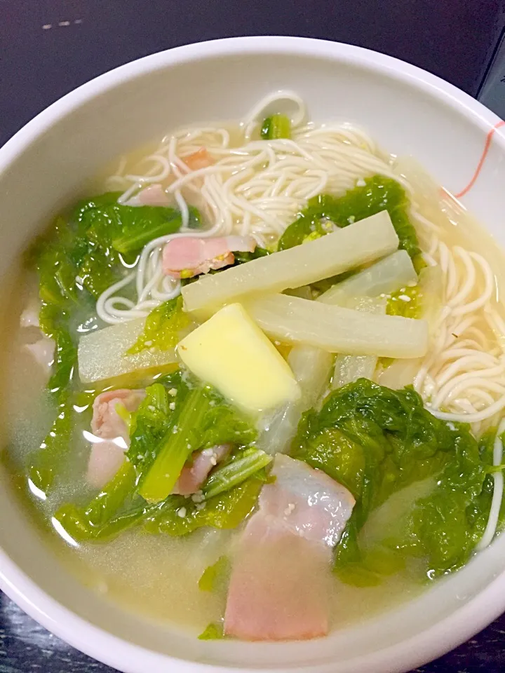 大根菜の花ベーコンの味噌にゅうめん|Kさん