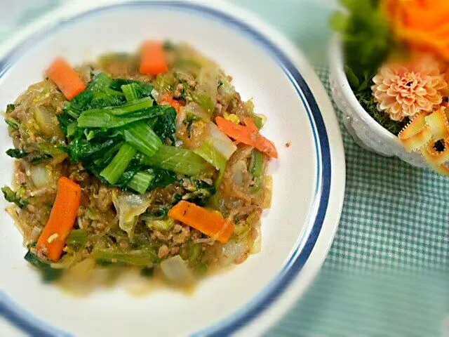 小松菜と豚ひき肉の中華風しょうゆ炒め|よっしー(=^ェ^=)さん