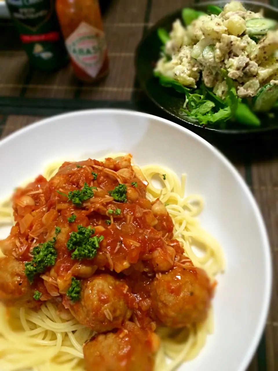 Snapdishの料理写真:❤︎宮崎駿監督作品みたいな肉団子のトマトパスタ❤︎ meatball spaghetti like "Hayao Miyazaki"|botanさん