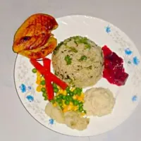 #grilled chicken#cumin rice#pickled beetroot#buttery mash|Madhumita Royさん