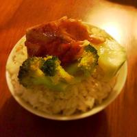 Teriyaki Salmon with Steamed Broccoli and Pickles