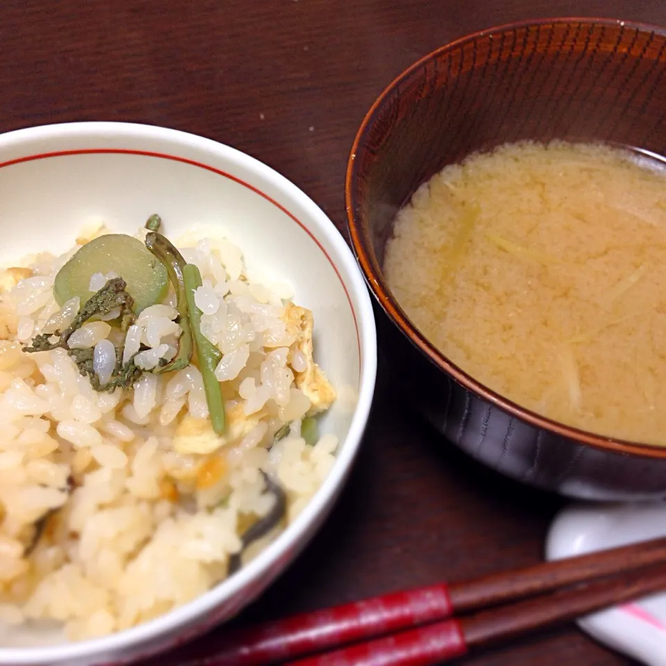 山菜ご飯とみょうがの味噌汁|beauさん