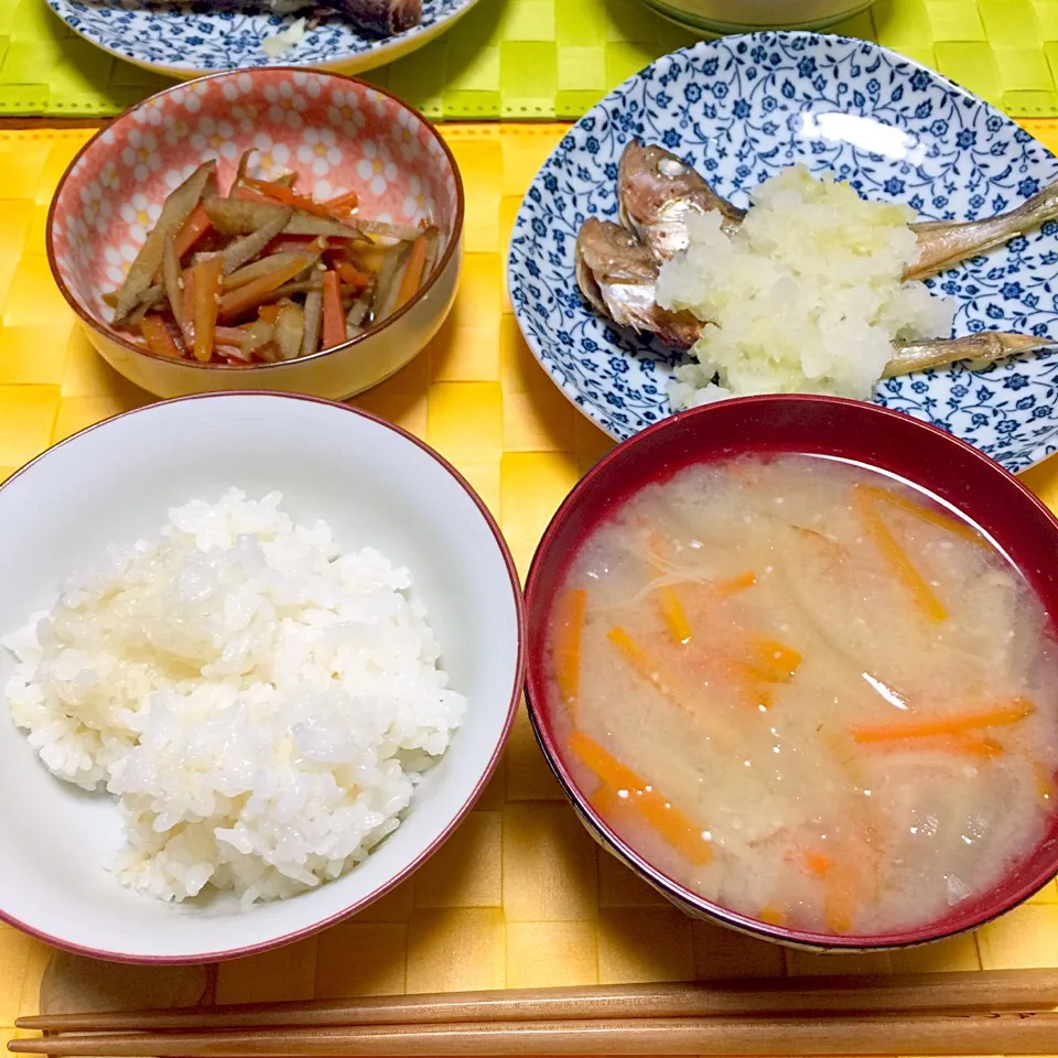 キンピラ、ハタハタの塩焼き、根菜粕汁|舐め子さん